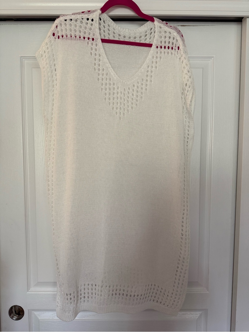 Knit V-Neck Cap Sleeve Swimsuut Coverup in White